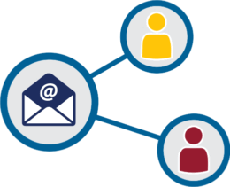 Graphic Showing 3 Connected Circles With A Email Icon Inside One And A Person Icon Inside The Other 2